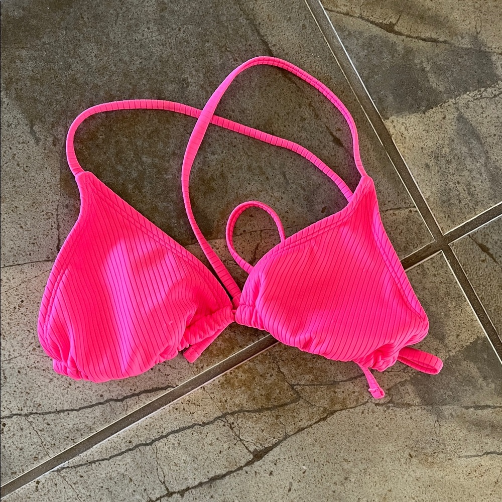 Wild fable Bright Neon Pink Ribbed Triangle Bikini Top